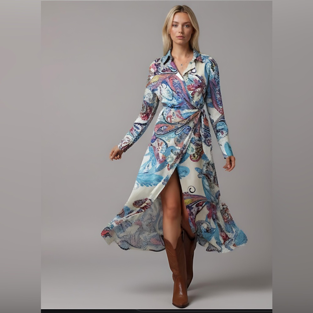 Paisley Print Knot Side Wrap Dress